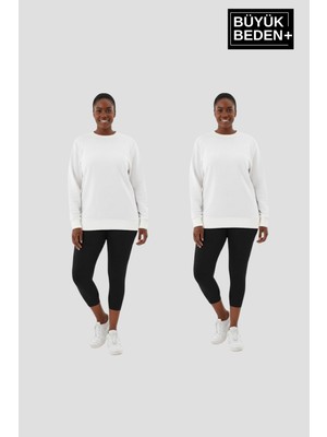 Superlife Kadın Büyük Beden Bisiklet Yaka 2’li Set-Rahat Kalıp Ince Sweatshirt SPR26BSWK956+2