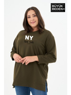 Superlife Kadın Tunik Büyük Beden Ny Newyork Baskılı Ince Sweatshırt SPR26BTK990-1