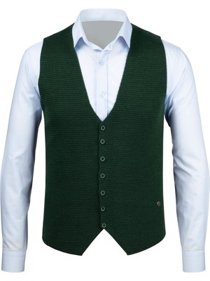 Çizgi Triko Erkek Düğmeli Spor / Klasik Triko Örme Kolsuz Nefti Yelek Regular Kalıp - 4430LS