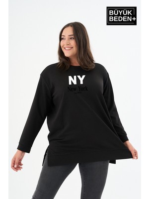 Superlife Kadın Tunik Büyük Beden Ny Newyork Baskılı Ince Sweatshırt SPR26BTK990-1