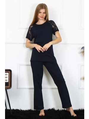 MTM My The Mall Kadın Kolu Dantelli Penye Pijama Takım Lacivert