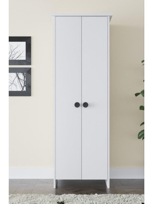 Kzy Mobilya Şapkalı Dolap Elbise Dolabı Kazak Kışlık Kıyafet Dolabı Gömlek Dolabı Beyaz