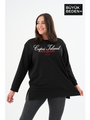 Superlife Kadın Tunik Büyük Beden Capri Island Baskılı Ince Sweatshırt SPR26BTK990-1