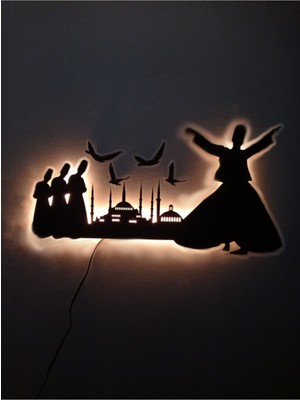 PremiumPort Işıklı Semazen Tablo, Dekoratif Duvar Süsü, Modern Tasarım