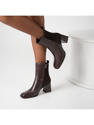 Ametist Berit Acı Kahve Deri & Süet Kadın Bot – Tpu Kaymaz Tırtıklı Taban – 21 cm