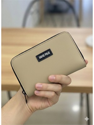 Purpleart Kadın Krem Yazılı Fermuar Polo Armalı Mini Cüzdan 8X13CM