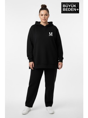 Superlife Büyük Beden Kapşonlu M Baskılı Tunik Ince Sweatshırt  SPR26BTK991-4