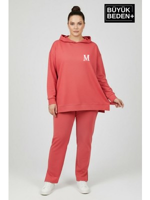 Superlife Büyük Beden Kapşonlu M Baskılı Tunik Ince Sweatshırt  SPR26BTK991-4