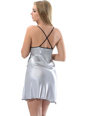 MTM My The Mall Giyim Gri Dantelli Saten Gecelik - M-386