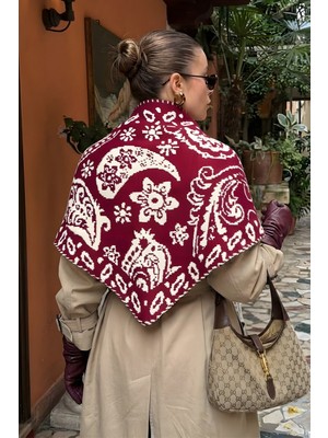Bahels Kadın Üçgen Vintage Etnik Desen Çift Yönlü Şal Atkı