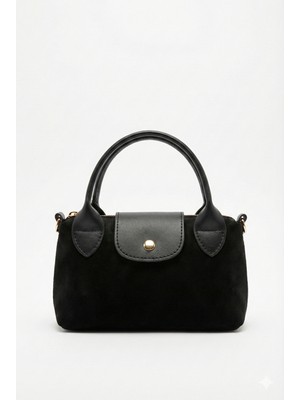 Purpleart Kadın Süet Siyah Mini El ve Omuz Çantası 13X20CM