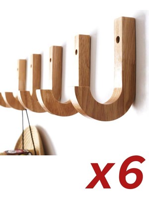 Mavi Trend 6 Lı Dekoratif Doğal Ahşap Kanca Askı Duvar Askısı Askılık Askı Ahşap Askı