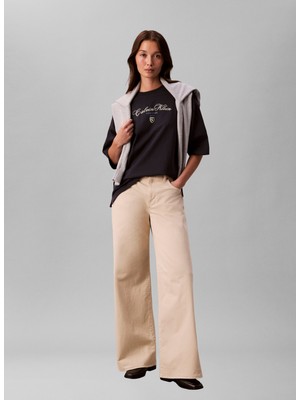 Calvin Klein Jeans Yuvarlak Yaka Baskılı Lacivert Kadın T-Shirt Ss Oversıze Ck Ny Tee