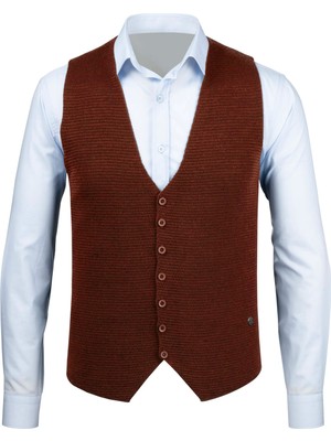 Çizgi Triko Erkek Düğmeli Spor / Klasik Triko Örme Kolsuz Kiremit Yelek Regular Kalıp - 4430LS