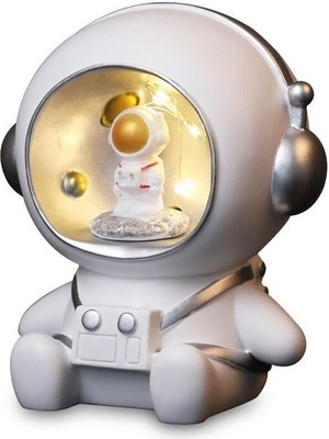 PremiumPort Uzay Temalı LED Işıklı Pilli Kumbara Beyaz, Şık ve Eğlenceli Tasarım