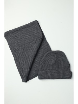 Bisse Erkek Antrasit Düz Bere Atkı Seti BRKKL22K22201_D58