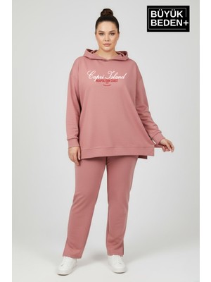 Superlife Büyük Beden Kapşonlu Capri Island Baskılı Tunik Ince Sweatshırt  SPR26BTK991-2