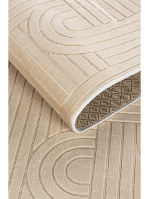 Adalıpanda Halı Modern Desenli, Bambu Dokulu, Kaymaz Tabanlı, Yıkanabilir 4 Mevsim Lüks Halı Yolluk 9001 Bej