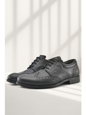 Rakerplus Titan Hakiki Deri Siyah Klasik Erkek Çocuk Ayakkabısı