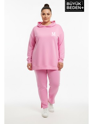 Superlife Büyük Beden Kapşonlu M Baskılı Tunik Ince Sweatshırt  SPR26BTK991-4