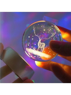 PremiumPort Renk Değişen Kristal Cam Küre LED Işıklı Gece Lambası, Dekoratif Hediye