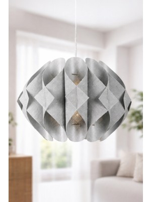 Ocean Point Modern Katmanlı Küre Sarkıt Aydınlatma , Açık Gri Tasarım Avize, Dekoratif Kumaş, E27, 38×28 cm