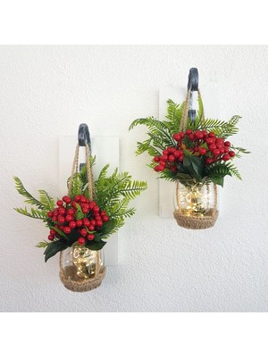 PremiumPort LED Işıklı Kokina Yılbaşı Çiçeği, Balkon Dekoru, Beyaz Ikili Set