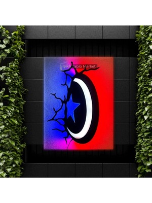 PremiumPort Işıklı Kaptan Amerika Temalı Dekoratif Tablo, Şık ve Modern Tasarım