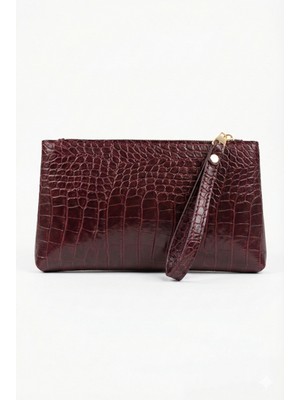 Purpleart Kadın Bordo Kroko Pörtföy El Çantası Croco Şık Görünüm ve Trend Tasarım