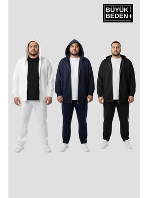 Superlife Erkek Büyük Beden Fermuarlı Kapüşonlu 3 'lü Set Ince Sweatshirt Hırka - Rahat Kalıp SPR26BHR960+3