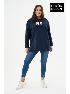 Superlife Kadın Tunik Büyük Beden Ny Newyork Baskılı Ince Sweatshırt SPR26BTK990-1