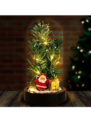 PremiumPort Noel Baba ve Çam Ağacı Temalı LED Işıklı Fanus, Sıcak ve Neşeli Atmosfer