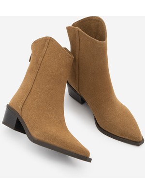 Marjin Kadın Sivri Burun Kovboy Dikiş Detaylı Western Bot Vildo Taba Süet