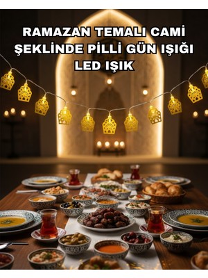 Fixup Dekoratif Ramazan LED Işık Pilli Cami Tasarımlı Zincir Aydınlatma