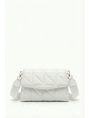 Purpleart Kadın Beyaz Kapitone Suni Deri Çapraz Omuz Çantası Ayarlanabilir Kolon Askılı Basic Koleksiyonu