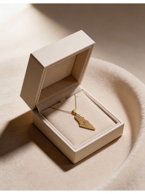 Zaytoon Filistin Haritası Içinde \"kuran Ayeti\"  Paslanmaz Kaplamalı Zinciri Unisex Kolye 44 cm J300022