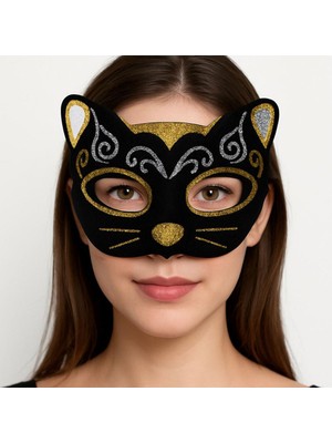 Esranın Dünyası Ieg™ Kadife Dokulu Sim Detaylı Işıltılı Kedi Maskesi Altın Gümüş 20X13 cm RSPRP34-ESRDNS