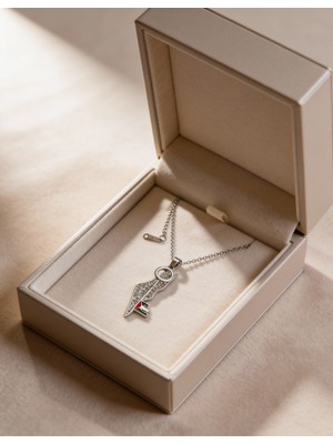 Zaytoon Filistin Haritası Geri Dönüş Anahtar ile Paslanmaz Gümüş Kaplamalı Zinciri Unisex Kolye J300026