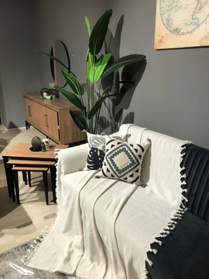 Luwino Home Koltuk Örtüsü , Tv Şalı , Throw ,yatak Örtüsü , Çok Amaçlı Örtü , Ekru Renk Kolları Kapatan 180X300 cm