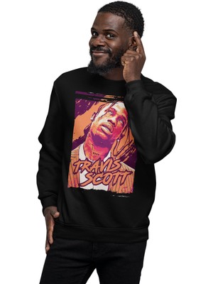 Fuddy Moda Unisex Oversize Retro Travis Scott Baskılı Bisiklet Yaka Kapüşonsuz Sweatshirt