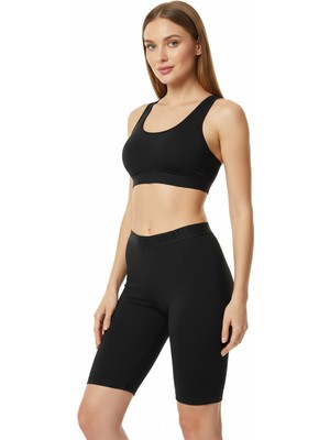 Bravie Kadın Diz Üstü Bambu Tayt – Terletmez Ince Kumaş, Elbise Altı Görünmez Iç Şort 6002 Siyah