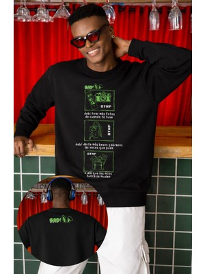 Fuddy Moda Oversize Unisex Bad Bunny Dtmf Ense Baskılı Bisiklet Yaka Kapüşonsuz Sweatshirt