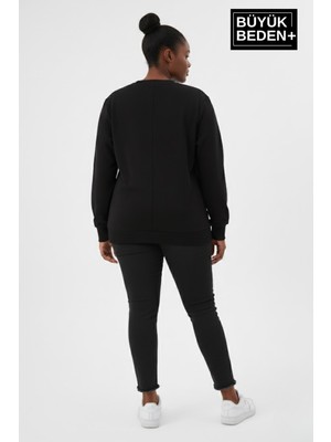 Superlife Kadın Büyük Beden M Baskılı Bisiklet Yaka Ince Sweatshirt SPR26BSWK956-13