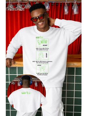 Fuddy Moda Oversize Unisex Bad Bunny Dtmf Ense Baskılı Bisiklet Yaka Kapüşonsuz Sweatshirt