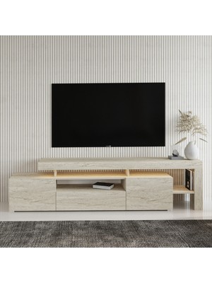 PremiumPort LED Işıklı Raflı Oturma Odası Tv Ünitesi, Şık ve Modern Tasarım