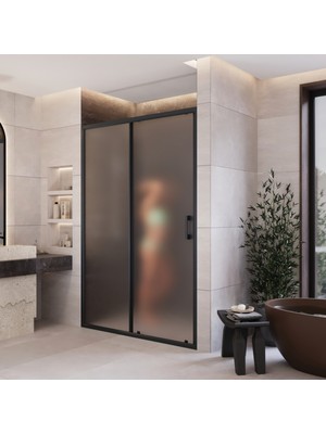 Monaqua Arteko Duşakabin Ön Cephe, 1 Sabit 1 kayar - Antrasit Profil - Satine Buzlu 5mm Cam