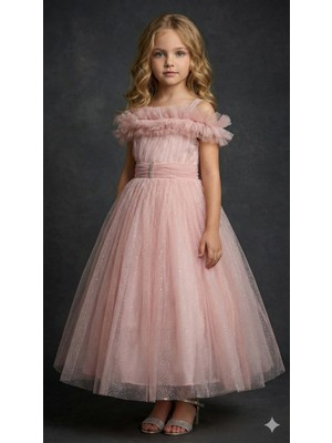 Ayyılmaz Ay Yılmaz Kız Çocuk Tarlatanlı Prenses Model Gelinlik Abiye Elbise Kolu Askılı