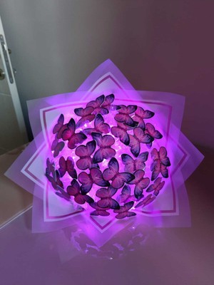 PremiumPort Mor LED Işıklı Kelebek Buketi, Hediye ve Dekorasyon Için Şık Seçenek
