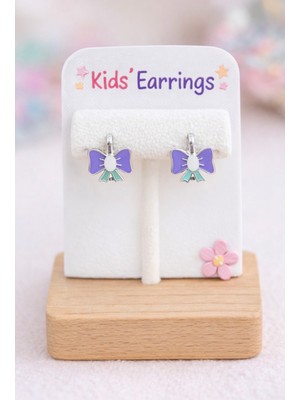 miraç gümüş takı atölyem 925 Ayar Gümüş Kurdele Detaylı Mineli Çocuk Küpesi (Klipsli)