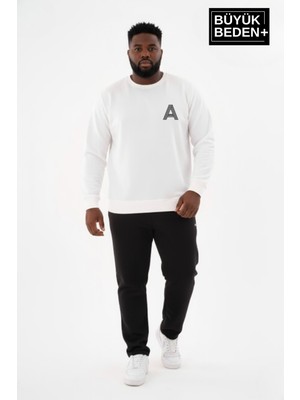 Superlife Erkek Büyük Beden A Baskılı Bisiklet Yaka Ince Sweatshirt SPR26BSW956-12